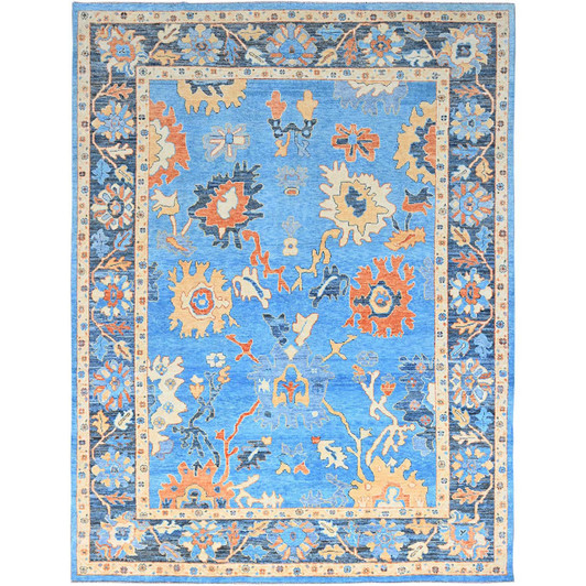 Oushak And Peshawar Wool Hand Knotted Rug Blue Blue 9.4X12.4 -O086506