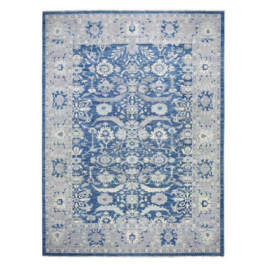Oushak And Peshawar Wool Hand Knotted Rug Blue Gray 10.2X13.6 -O071946