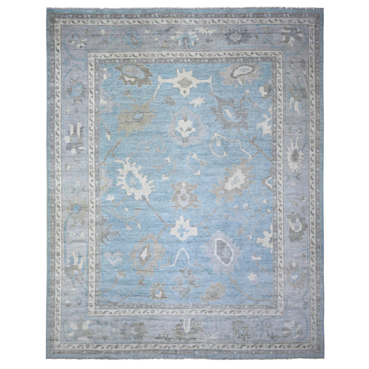 Oushak And Peshawar Wool Hand Knotted Rug Blue Gray 12.1X14.10 -O073457