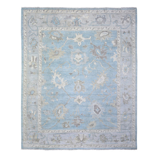 Oushak And Peshawar Wool Hand Knotted Rug Blue Gray 8.1X9.8 -O074014