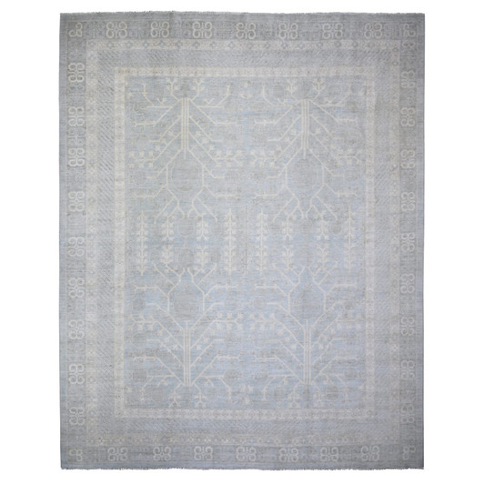 Oushak And Peshawar Wool Hand Knotted Rug Blue Light Blue 11.8X14.5 -O074146