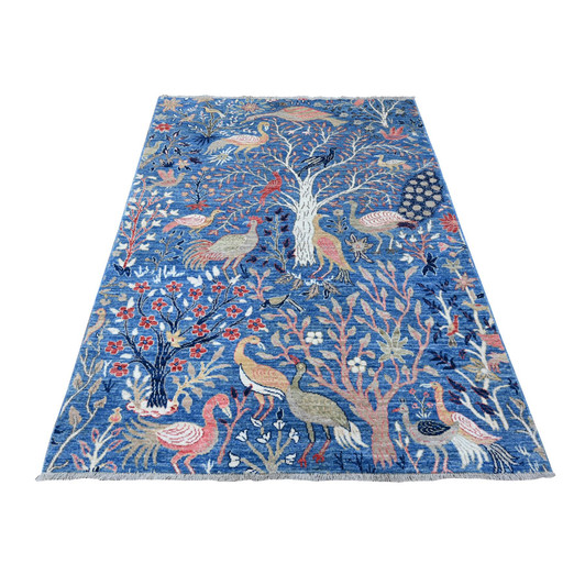 Oushak And Peshawar Wool Hand Knotted Rug Blue No Border 4.11X6.10 -O088765