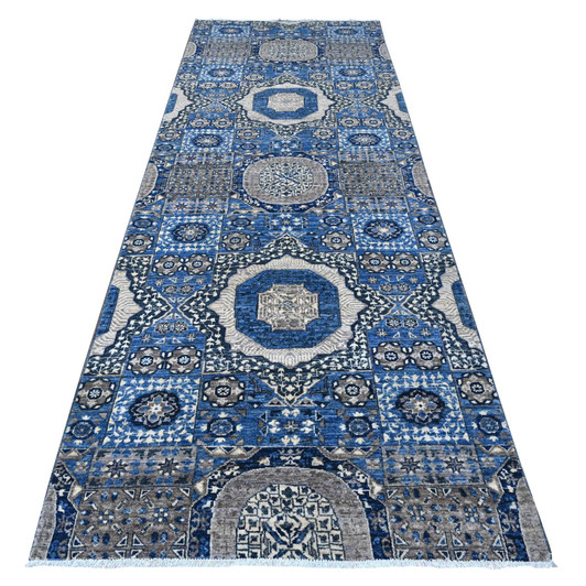 Oushak And Peshawar Wool Hand Knotted Rug Blue No Border 4.1X11.6 -O089252