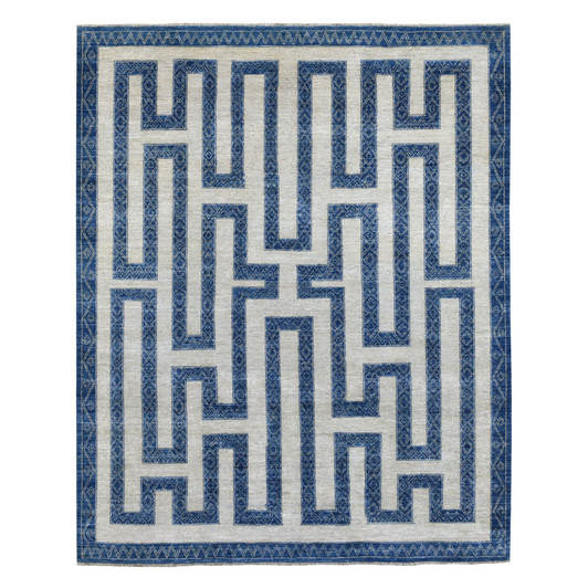 Oushak And Peshawar Wool Hand Knotted Rug Blue No Border 7.10X9.9 -O067563