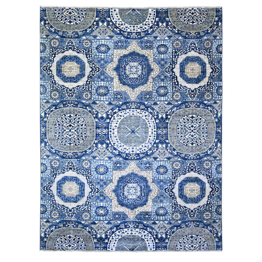 Oushak And Peshawar Wool Hand Knotted Rug Blue No Border 8.10X11.8 -O073402