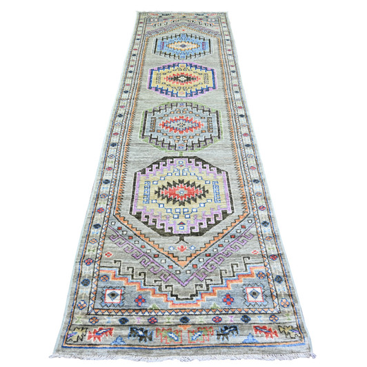 Oushak And Peshawar Wool Hand Knotted Rug Brown Brown 3.1X11.9 -O073313