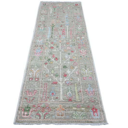 Oushak And Peshawar Wool Hand Knotted Rug Green Green 2.11X8.1 -O089470