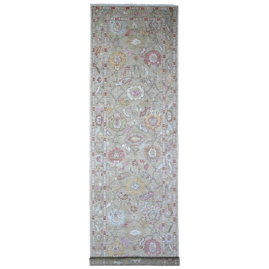 Oushak And Peshawar Wool Hand Knotted Rug Green Green 4.0X15.9 -O089567