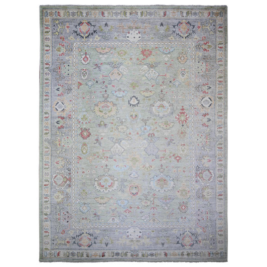 Oushak And Peshawar Wool Hand Knotted Rug Green Light Gray 11.6X15.7 -O073383