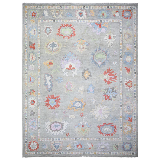 Oushak And Peshawar Wool Hand Knotted Rug Grey Gray 12.0X15.8 -O074199