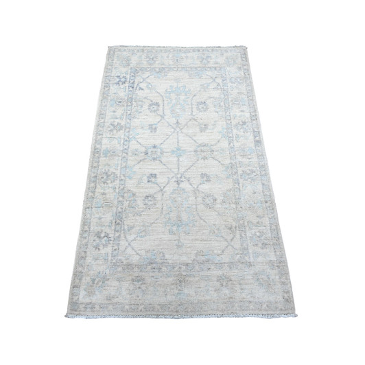 Oushak And Peshawar Wool Hand Knotted Rug Grey Gray 2.10X5.0 -O088422