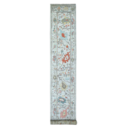 Oushak And Peshawar Wool Hand Knotted Rug Grey Gray 2.6X16.1 -O071412