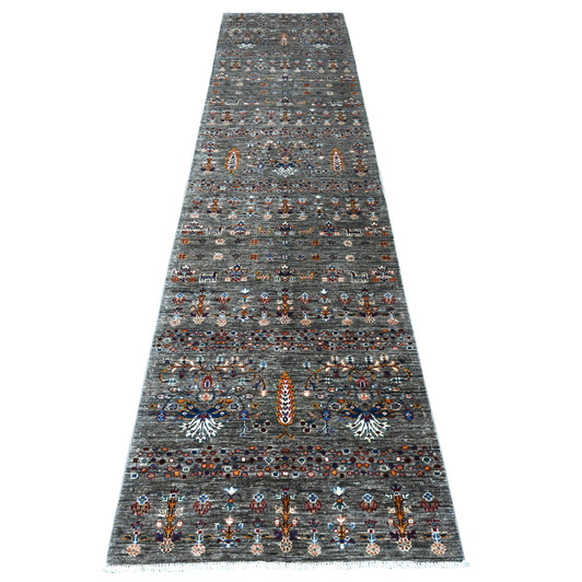 Oushak And Peshawar Wool Hand Knotted Rug Grey Gray 2.9X12.0 -O089302