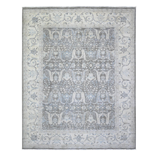 Oushak And Peshawar Wool Hand Knotted Rug Grey Ivory 8.1X9.8 -O073826
