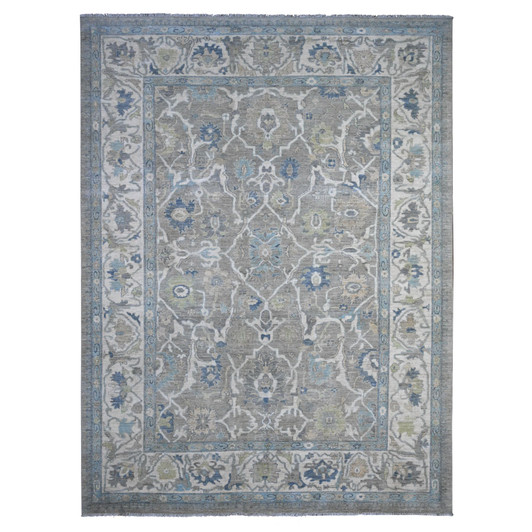 Oushak And Peshawar Wool Hand Knotted Rug Grey Ivory 9.1X11.10 -O089487