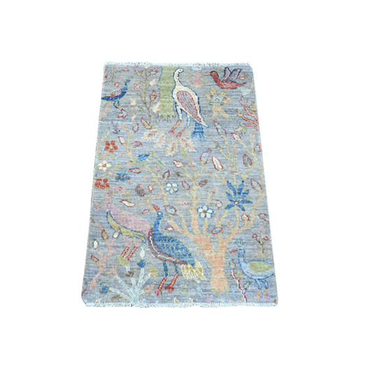 Oushak And Peshawar Wool Hand Knotted Rug Grey No Border 1.11X3.1 -O089558