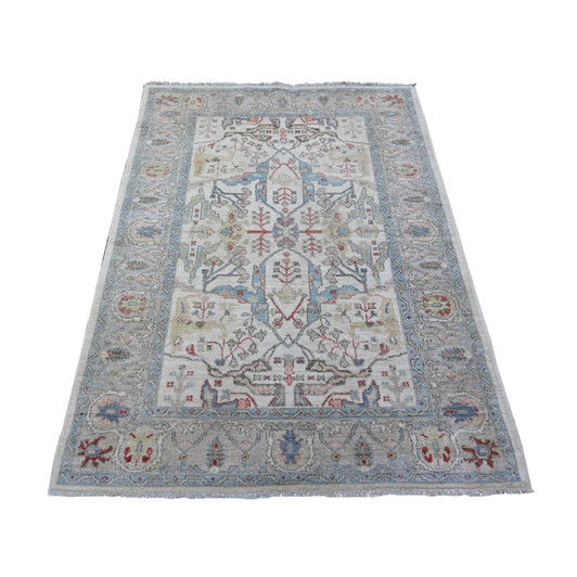 Oushak And Peshawar Wool Hand Knotted Rug Grey Shark Gray 4.0X5.10 -O088486