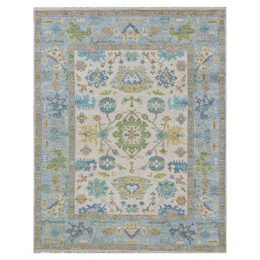 Oushak And Peshawar Wool Hand Knotted Rug Ivory Blue 8.3X10.8 -O079916