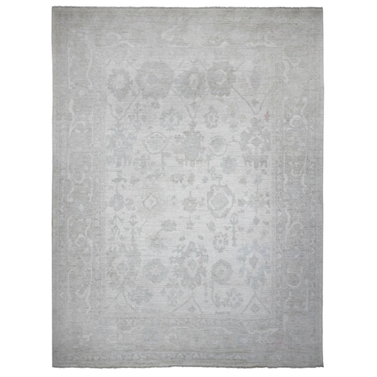 Oushak And Peshawar Wool Hand Knotted Rug Ivory Gray 11.4X15.5 -O089585