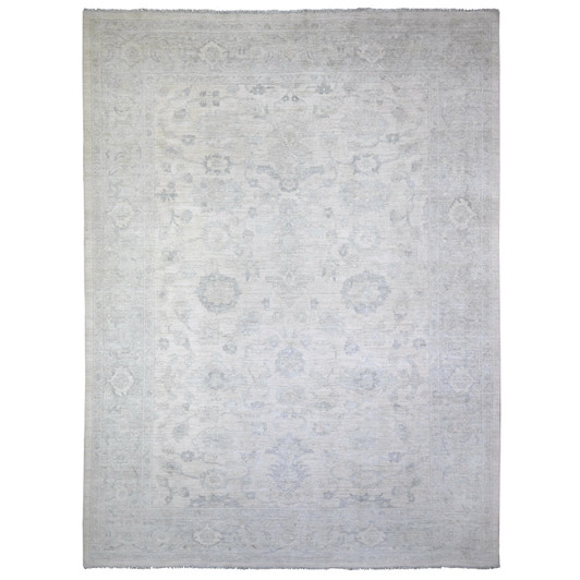 Oushak And Peshawar Wool Hand Knotted Rug Ivory Gray 11.6X15.3 -O088141
