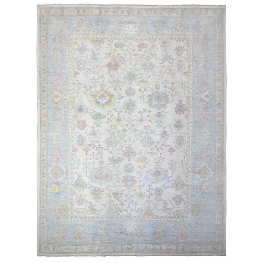 Oushak And Peshawar Wool Hand Knotted Rug Ivory Gray 12.2X15.11 -O074700