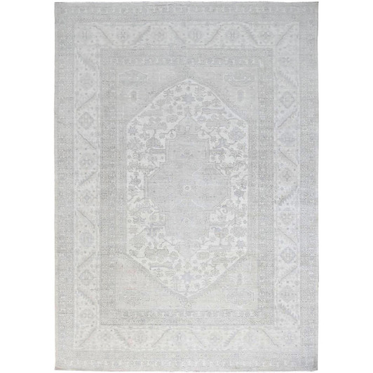 Oushak And Peshawar Wool Hand Knotted Rug Ivory Gray 9.11X13.7 -O086511