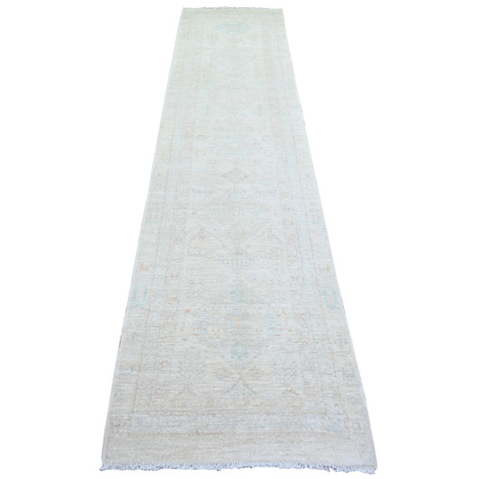 Oushak And Peshawar Wool Hand Knotted Rug Ivory Ivory 2.7X11.3 -O073944
