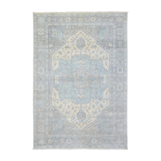 Oushak And Peshawar Wool Hand Knotted Rug Ivory Stone Gray 6.2X8.9 -O072582
