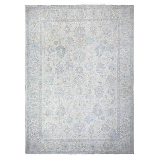 Oushak And Peshawar Wool Hand Knotted Rug Ivory White 10.2X14.1 -O088085