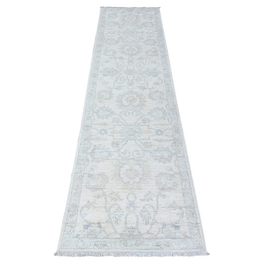 Oushak And Peshawar Wool Hand Knotted Rug Ivory White 2.5X9.6 -O088637