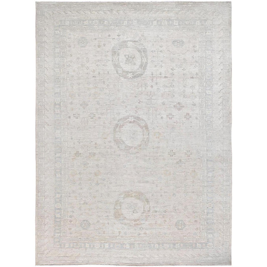 Oushak And Peshawar Wool Hand Knotted Rug Ivory White 9.10X13.10 -O086520