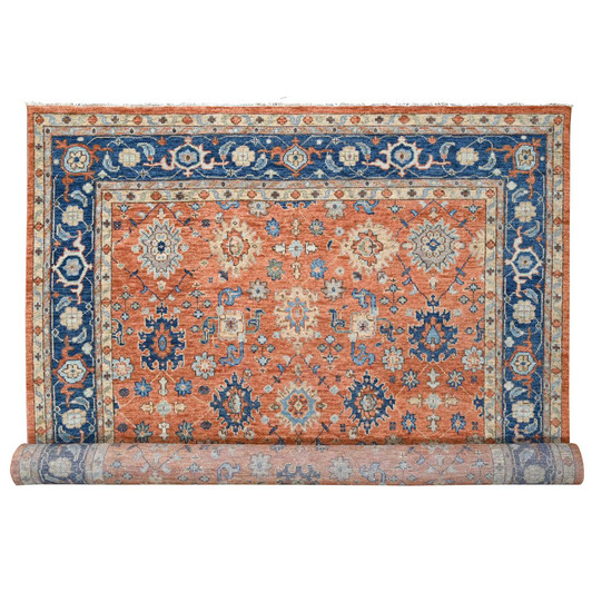 Oushak And Peshawar Wool Hand Knotted Rug Orange Denim Blue 12.0X17.10 -O084467