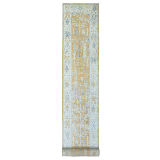 Oushak And Peshawar Wool Hand Knotted Rug Orange Light Blue 2.6X19.2 -O072838