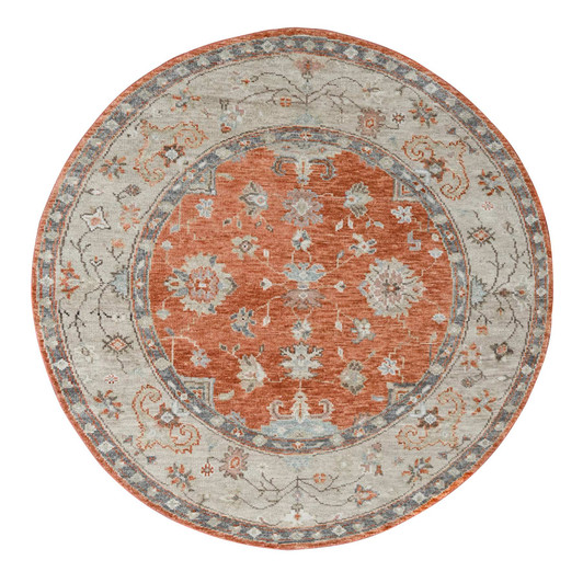 Oushak And Peshawar Wool Hand Knotted Rug Orange Taupe 8.0X8.0 -O084257