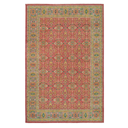 Oushak And Peshawar Wool Hand Knotted Rug Red Sage Green 12.0X18.1 -O065675