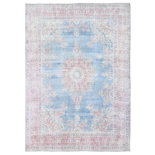 Overdyed & Vintage Wool Hand Knotted Rug Blue Red 10.0X12.10 -O080139