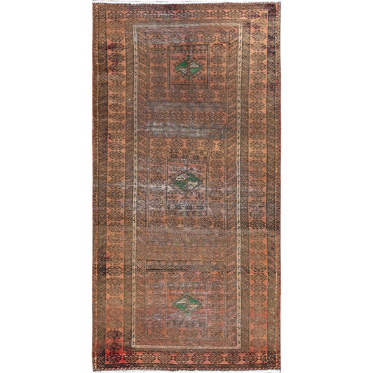 Overdyed & Vintage Wool Hand Knotted Rug Brown Brown 3.0X6.7 -O086063