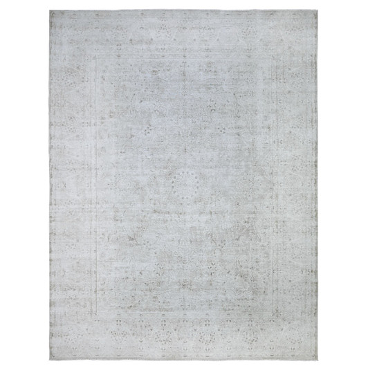 Overdyed & Vintage Wool Hand Knotted Rug Grey Gray 9.9X12.8 -O074480