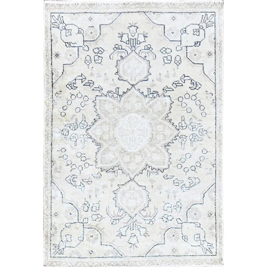 Overdyed & Vintage Wool Hand Knotted Rug Ivory Gray 3.0X4.4 -O085553