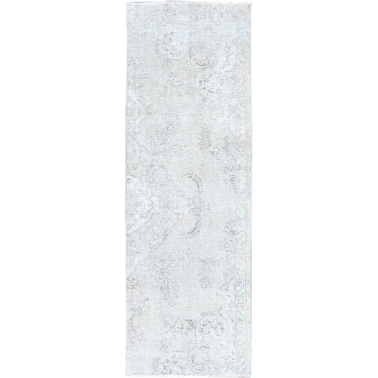 Overdyed & Vintage Wool Hand Knotted Rug Ivory No Border 2.6X7.6 -O0224