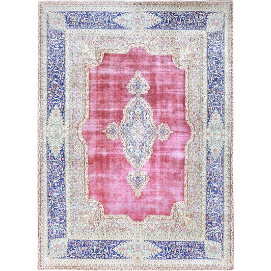 Overdyed & Vintage Wool Hand Knotted Rug Red Blue 9.5X13.0 -O086116