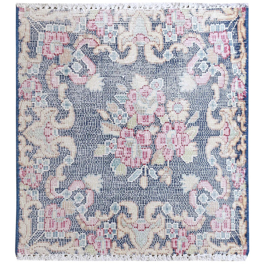 Overdyed & Vintage Worn Wool Hand Knotted Rug Blue No Border 1.5X1.6 -O081958