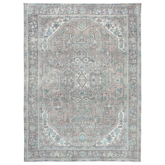 Overdyed & Vintage Worn Wool Hand Knotted Rug Orange Purple 8.0X10.8 -O061978