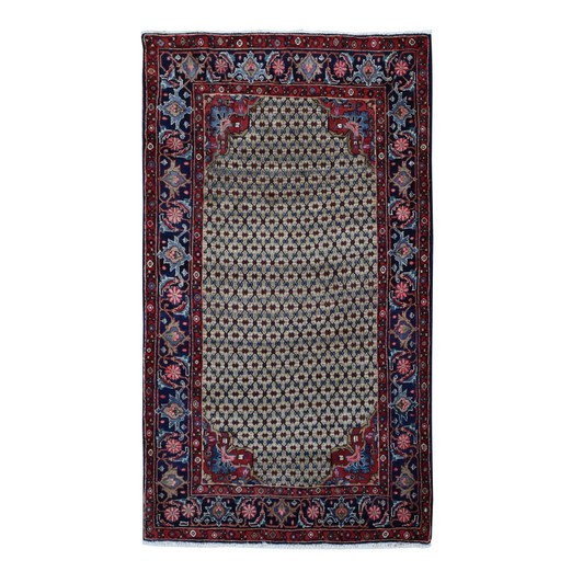 Persian Wool Hand Knotted Rug Brown Blue 4.4X7.9 -O087384