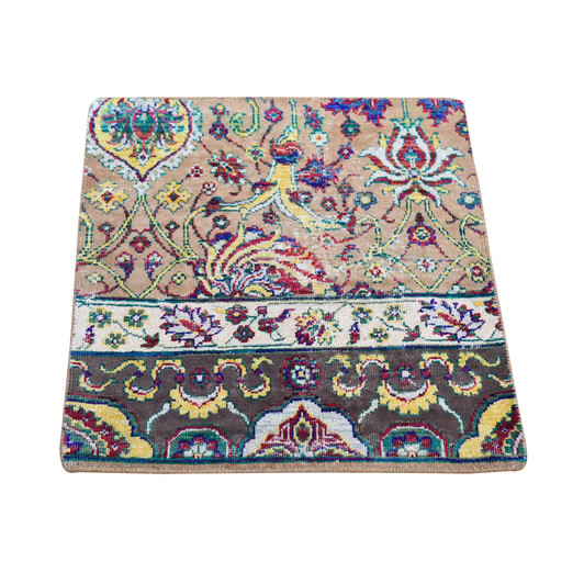 Rajasthan Wool & Silk Hand Knotted Rug Brown No Border 1.10X2.0 -O080605