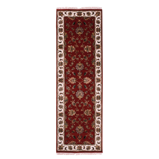 Rajasthan Wool & Silk Hand Knotted Rug Red Beige 2.6X8.2 -O075393