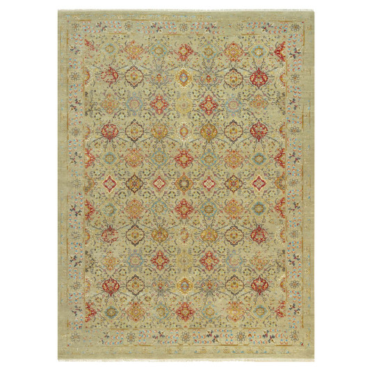 Transitional Wool & Silk Hand Knotted Rug Beige No Border 10.3X13.10 -O090535