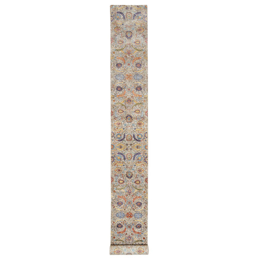 Transitional Wool & Silk Hand Knotted Rug Beige No Border 2.7X23.10 -O090943