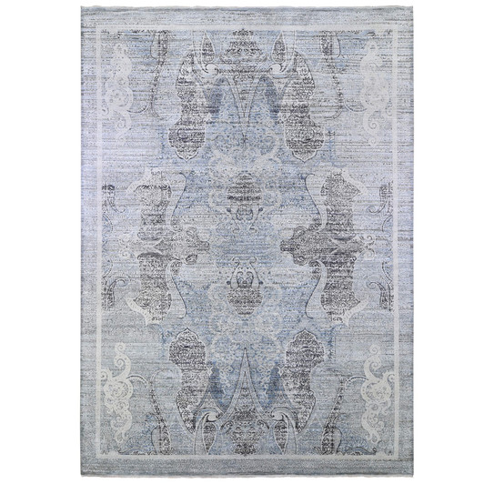Transitional Wool & Silk Hand Knotted Rug Blue No Border 10.3X14.3 -O066392
