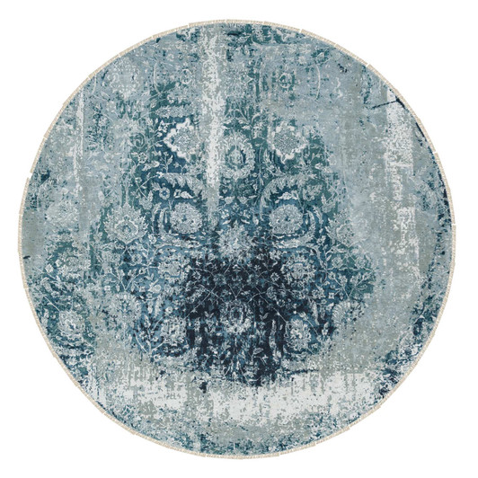 Transitional Wool & Silk Hand Knotted Rug Blue No Border 9.10X9.10 -O065630